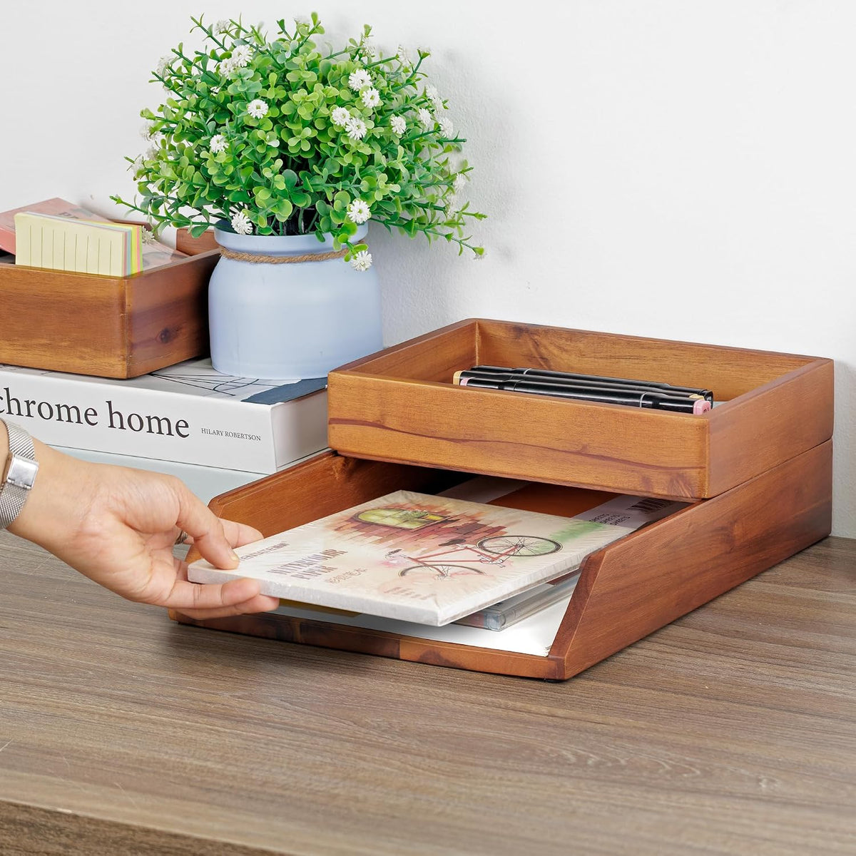 demigo desk organizer letter tray set of 2, front angle view