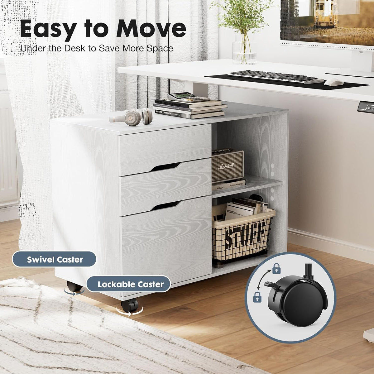DUMOS File Cabinet with 3 Drawers, Wood Under Desk Storage Printer Stand