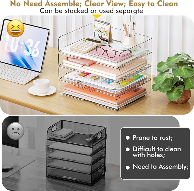 YKLSLH 4 Trays Paper Organizer Letter Tray - Image 3