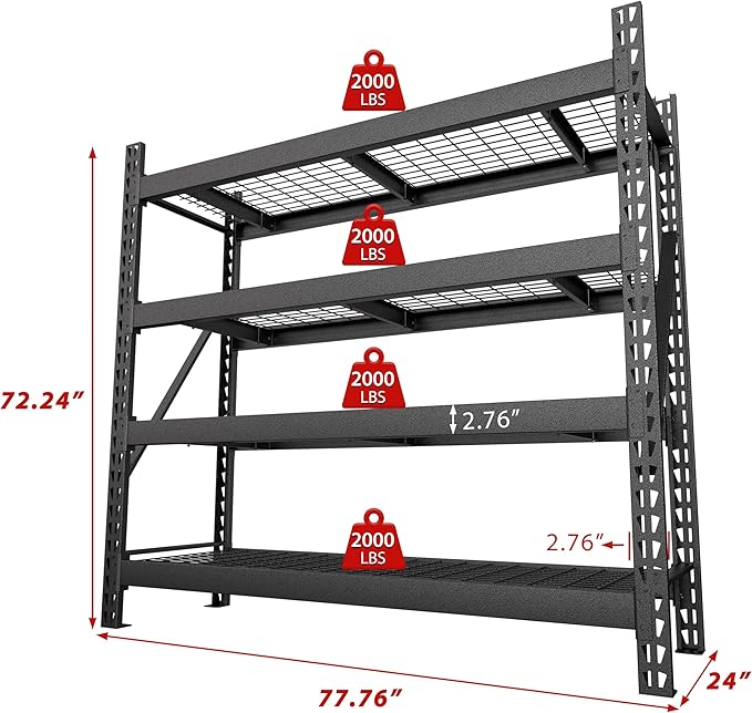 Yardenaler 8000LBS 78 "W x 24 "D x 72 "H Garage Shelving, 4-Tier Industrial - Image 2
