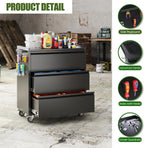 aobabo garage storage cabinet with 3 drawers and, side view