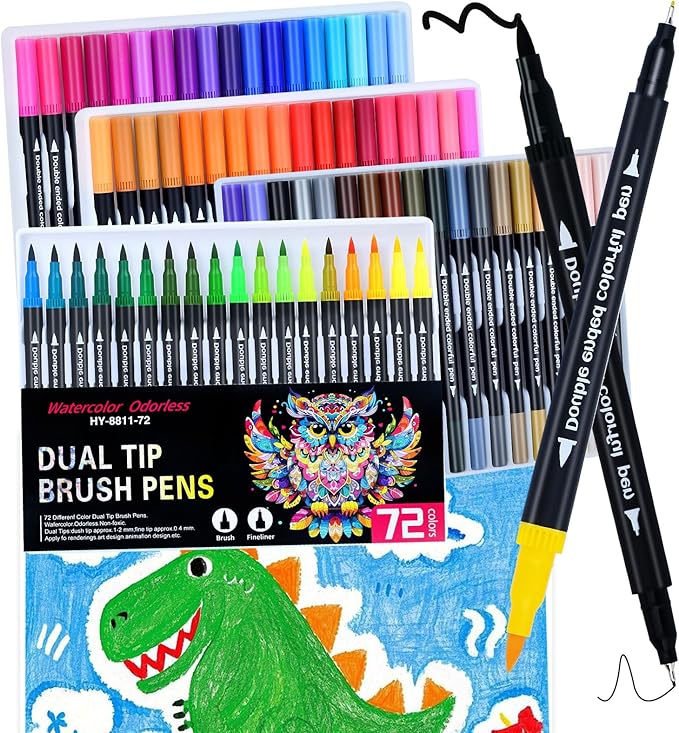 Keukenket 72 Colors Dual Markers Brush Pens, 0.4MM Fine Point Art Marker by Keukenket