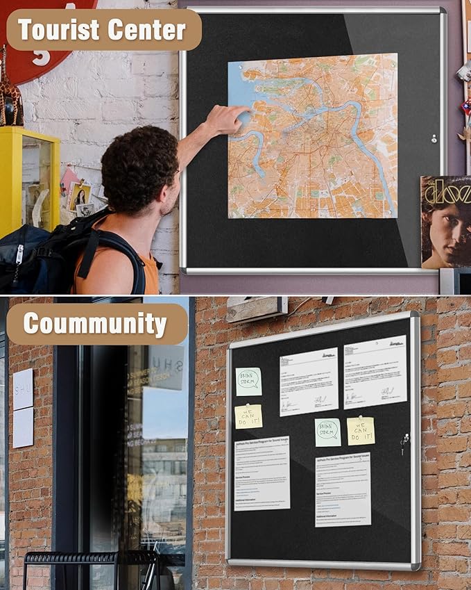 Mifuro 38"x38" Enclosed Bulletin Board, Lockable Weather-Resistant Aluminum - Image 8