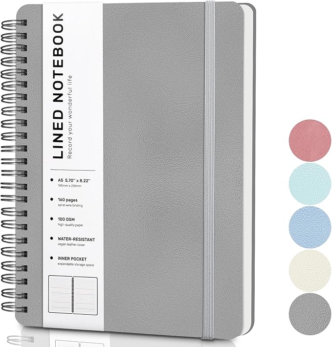 ABERLLS Gray Lined Spiral Journal Notebook by ABERLLS