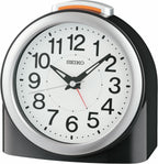 seiko qhe211klh non ticking bedroom alarm clock, black shown in use