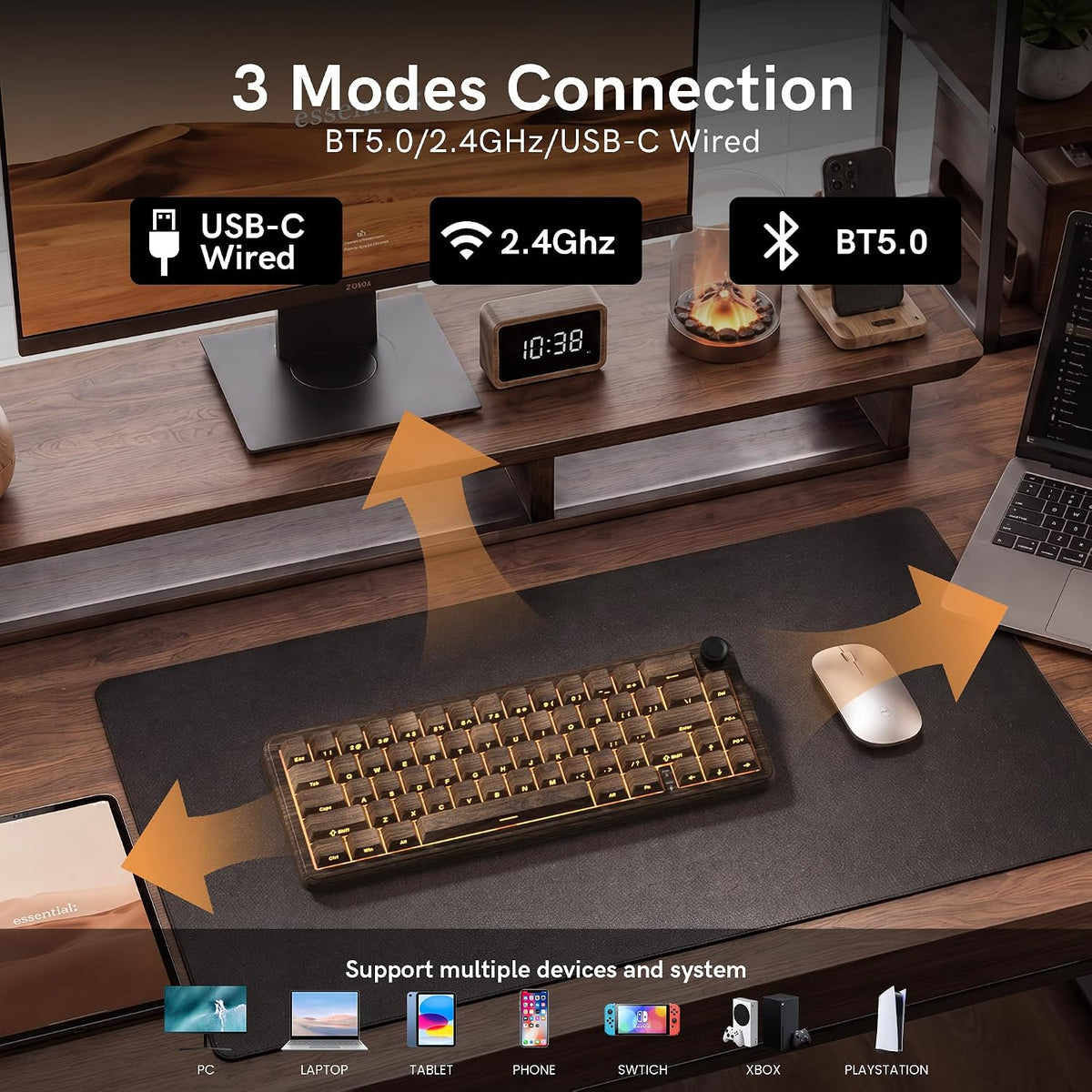 womier L65 60% Brown Mechanical Keyboard with Knob,4000mAh,Tri Mode USB-C/BT5...