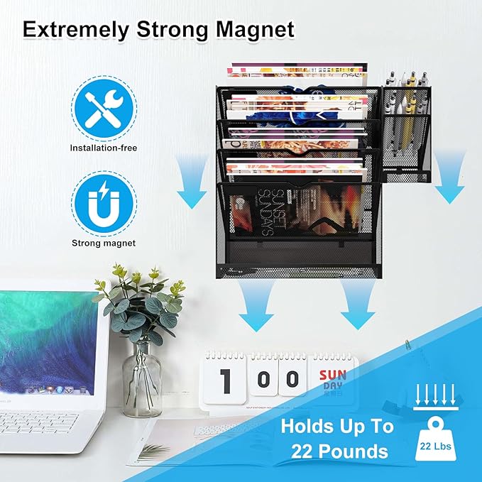 KZWKRG Magnetic File Holder, Magnetic File Organizer Wall Mount, 5 Tier Hanging - Image 6