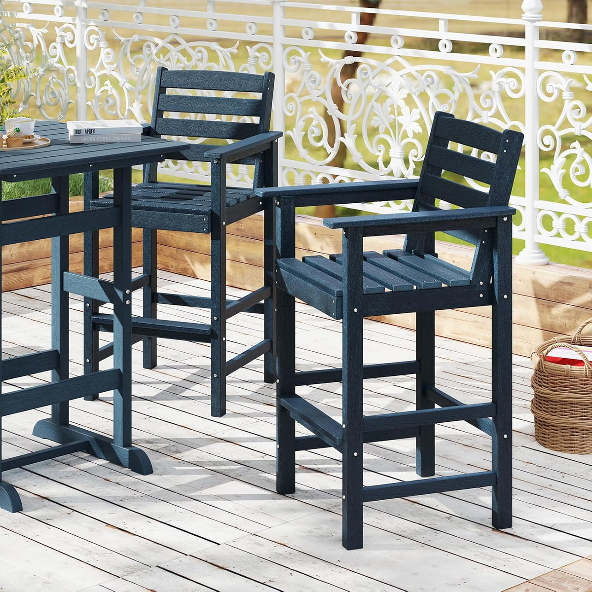 GIANTEX 29” Bar Stools Set of 2, HDPE Barstools w/Back, Armrests & Footre...