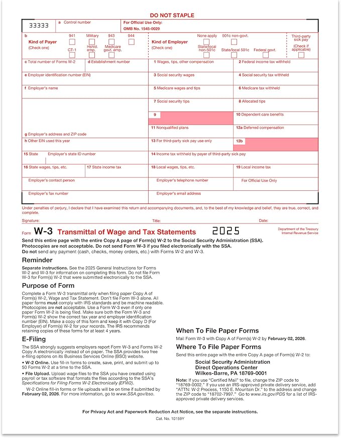 W2 Forms 2025, 6 Part Tax Forms, 25 Employee Kit of Laser Forms Designed - Image 6