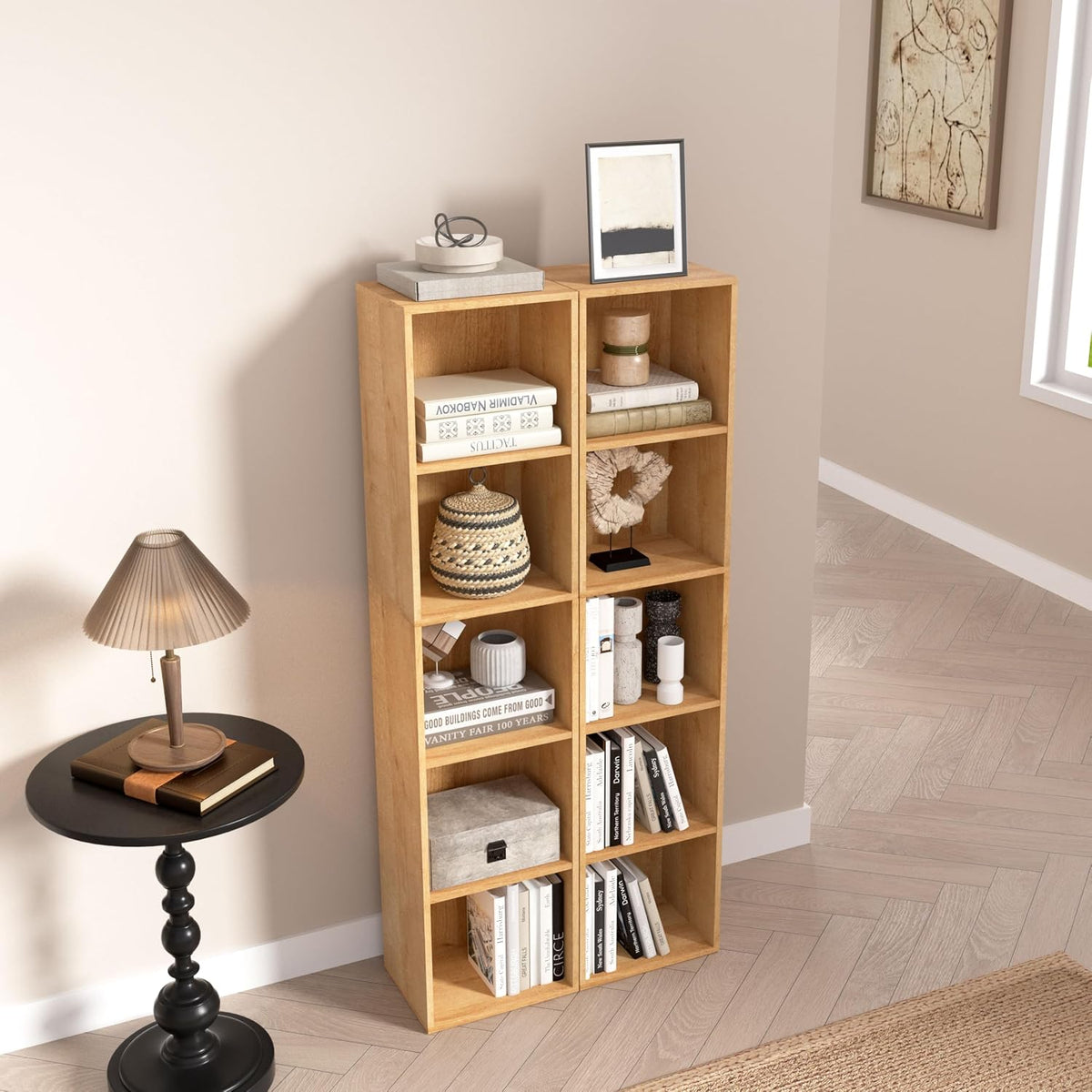 5-Tier Wooden Cube Storage Organizer, 52 Inch Tall Bookcase & Display She...
