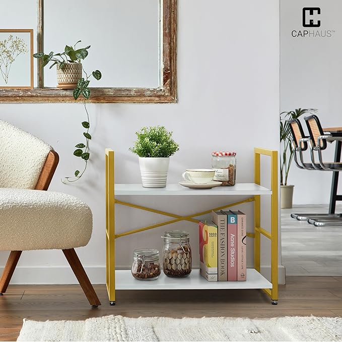 CAPHAUS 2 Tier Small Bookshelf, 24 Inch Width Free Standing Shelf, Bookcase - Image 4