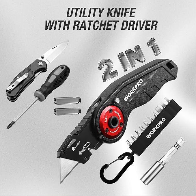 WORKPRO Folding Utility Knife, 2-in-1 Multitool Knife - Image 3