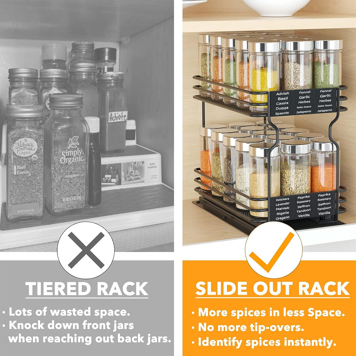 SpaceAid Pull Out Spice Rack Organizer for Cabinet, 2 Drawers 2-Tier, 1 Drawe...