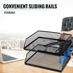 Hicarer 2 Pcs Black Metal Letter Tray Stackable Desk Tray Single Wire Mesh - Image 5