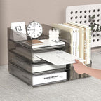 Clear Paper Organizer with Movable Bookends, 4-Tier Letter Tray Organizer - Image 2