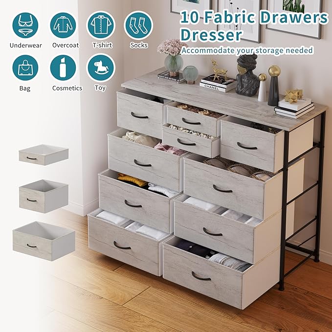 LUMTOK 10-Drawer Dresser, Fabric Storage Dresser Drawers - Image 4