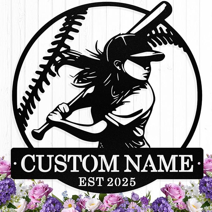 Personalized Softball Metal Sign Custom Player Name Sign Girls Room Decor by HengMeiZiK