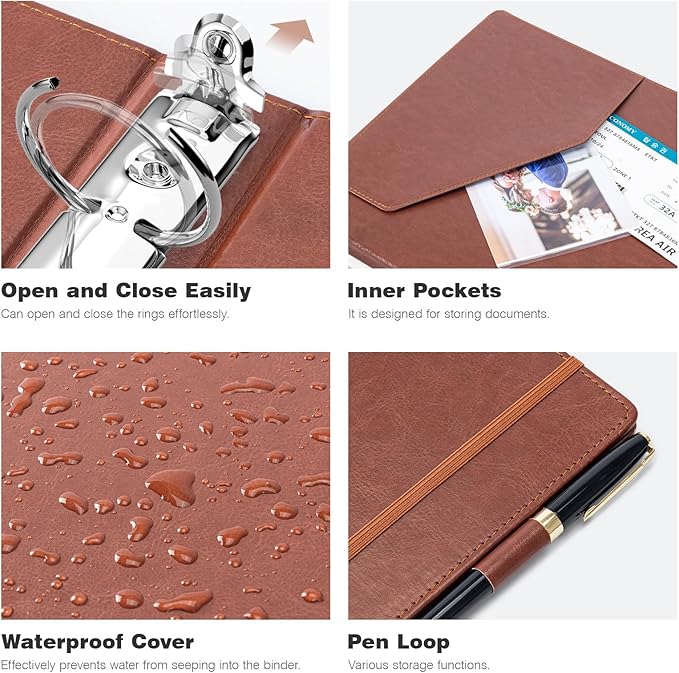 Ospelelf 3 Ring Binder with Clipboard, 1 Inch Leather, Letter Size, 5 Tab - Image 5