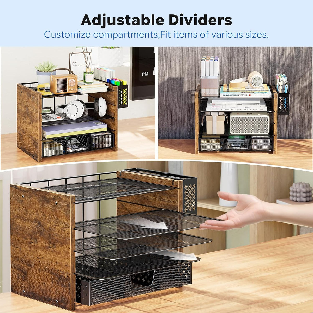 simple trending wood desk organizer, 5-tier file organizer, side view