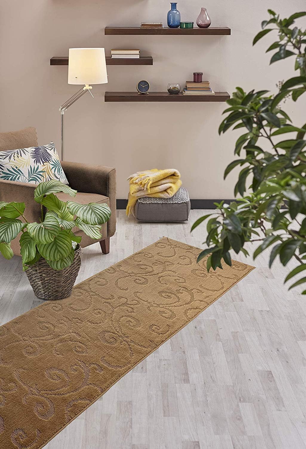 4 Ft Beige Entryway Kitchen Bath Rug Mat, Custom Size, Non Slip Washable
