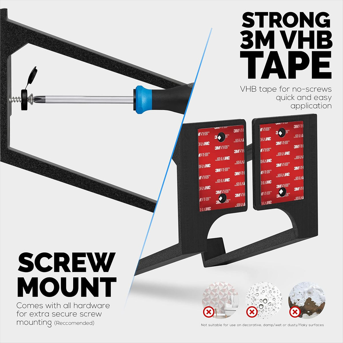 BRAINWAVZ Dual Gaming Keyboard Stand for Wall Mounting - Adhesive or Screw Mo...
