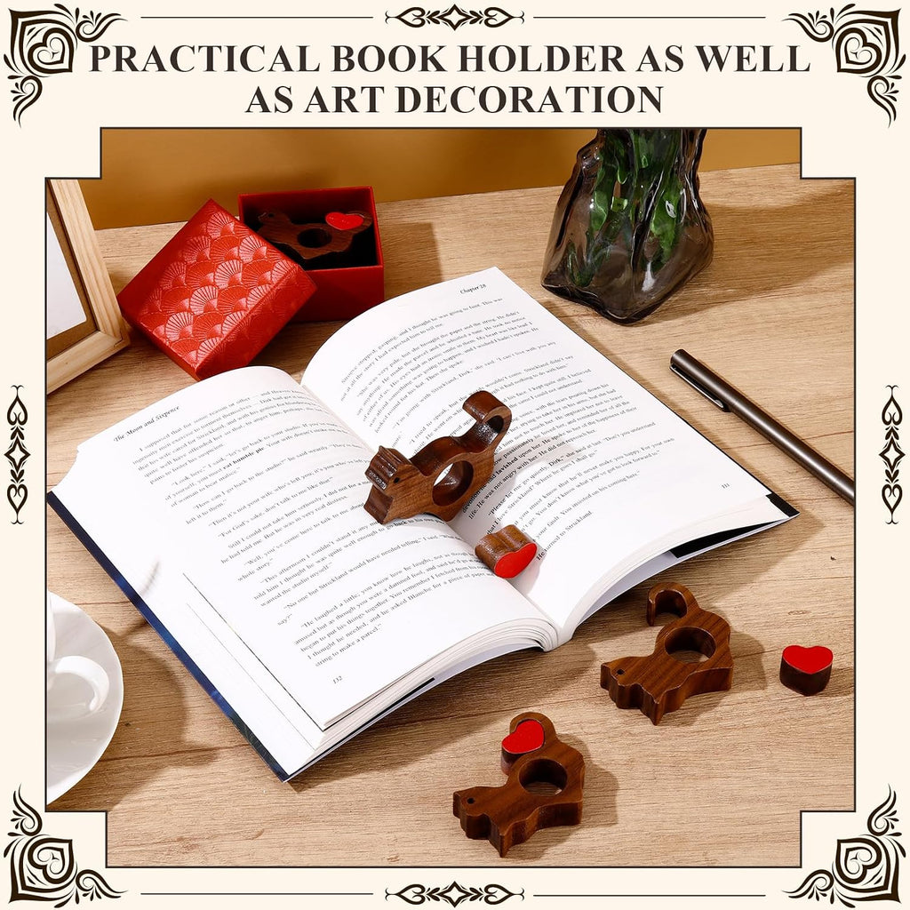 Cat Book Page Holder with Detachable Heart Gifts for Valentine's Day,Walnut Thumb Book Page Holders for Reading,Book Opener Holder Reading Accessories for Book Lovers with Gift Box (Large 0.94")