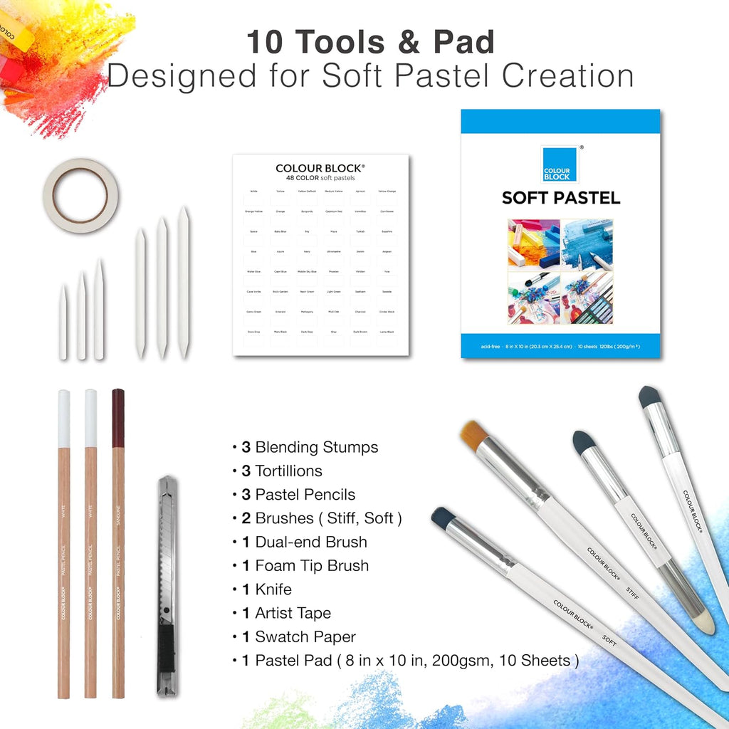 colour block 66-pc soft chalk pastels and tools, package contents