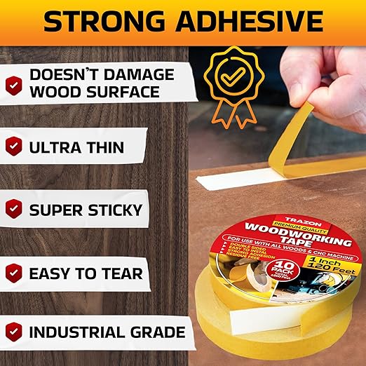 Trazon Double Sided Woodworking Tape Super Strong, 10 Pack, 1 Inch x 120 Feet - Image 7