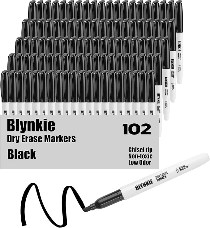 Blynkie Dry Erase Markers Bulk Pack of 102 Chisel Tip Black Whiteboard Markers by Unknown