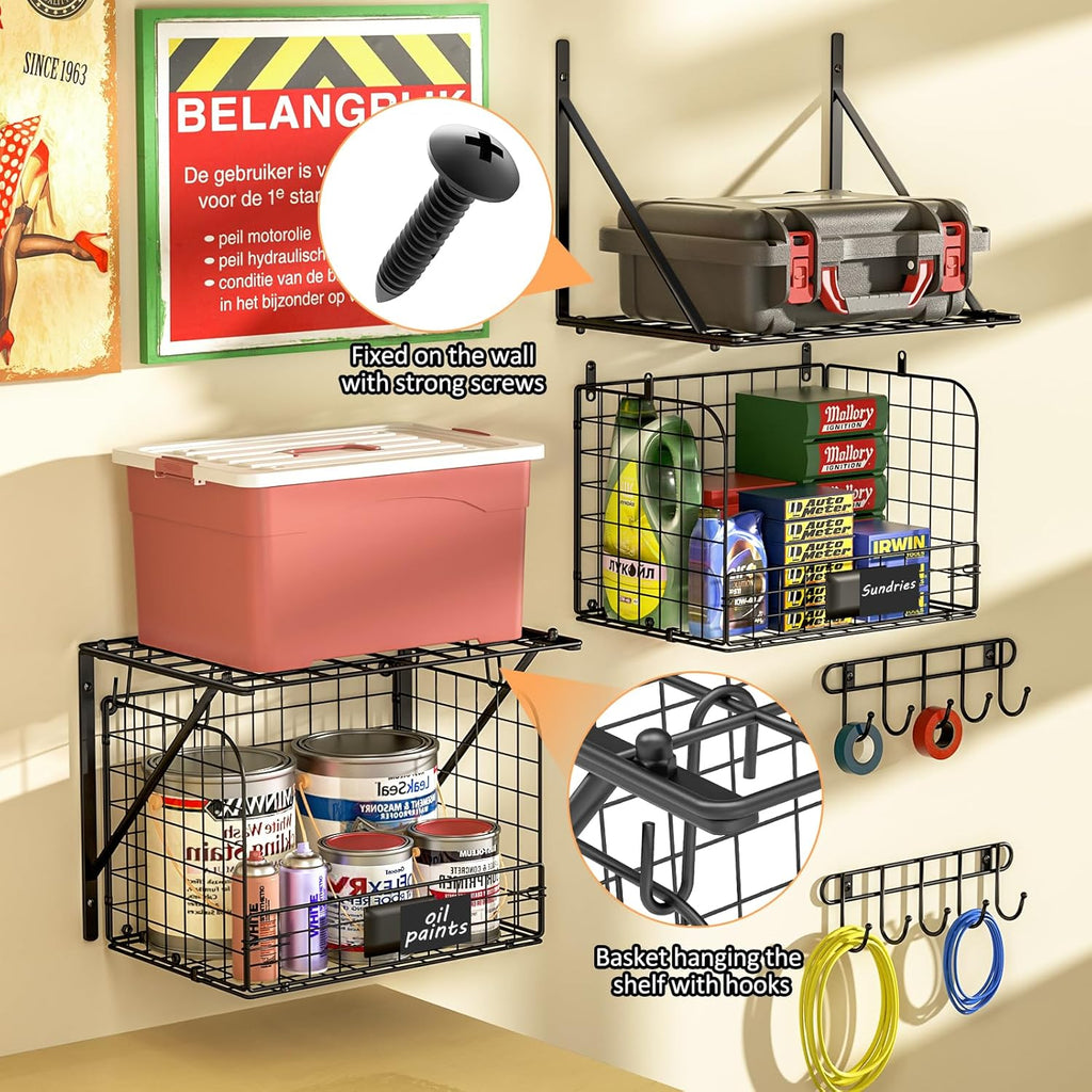 threehio 2 pack garage shelves wall mounted with, side view