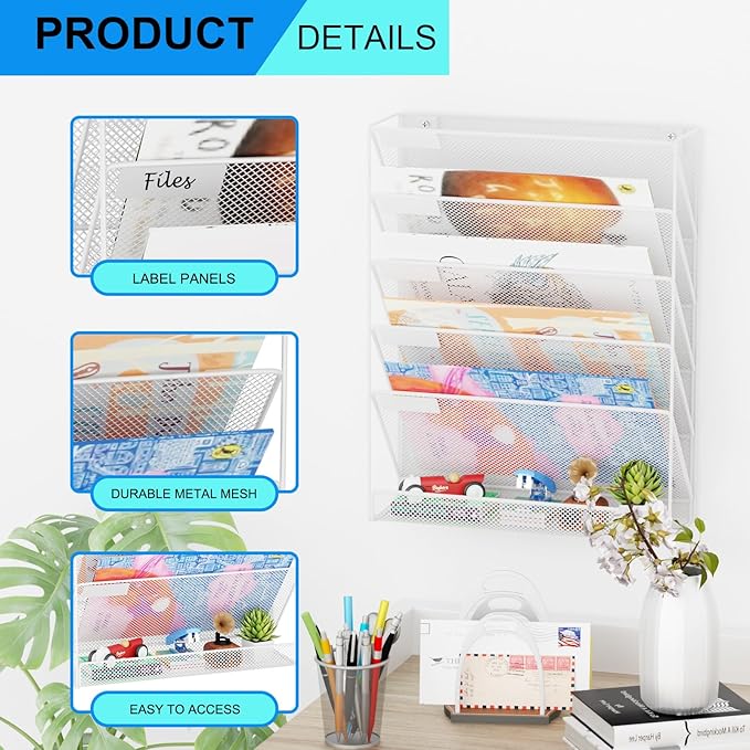 GDINDINFAN Wall File Organizer Holder Mesh Hanging Paper Document Holder - Image 4