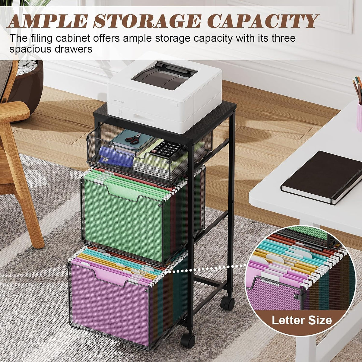 sbanmao 3 drawer mobile file cabinet for home showing dimensions