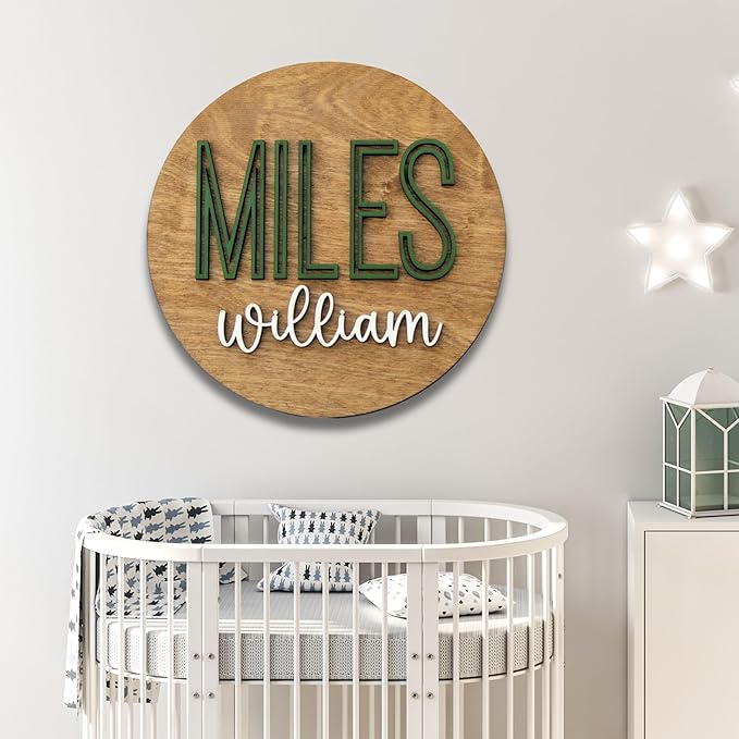 Custom Round Nusery Name Sign, Personalized 3D Baby Name Announcement Sign - Image 2