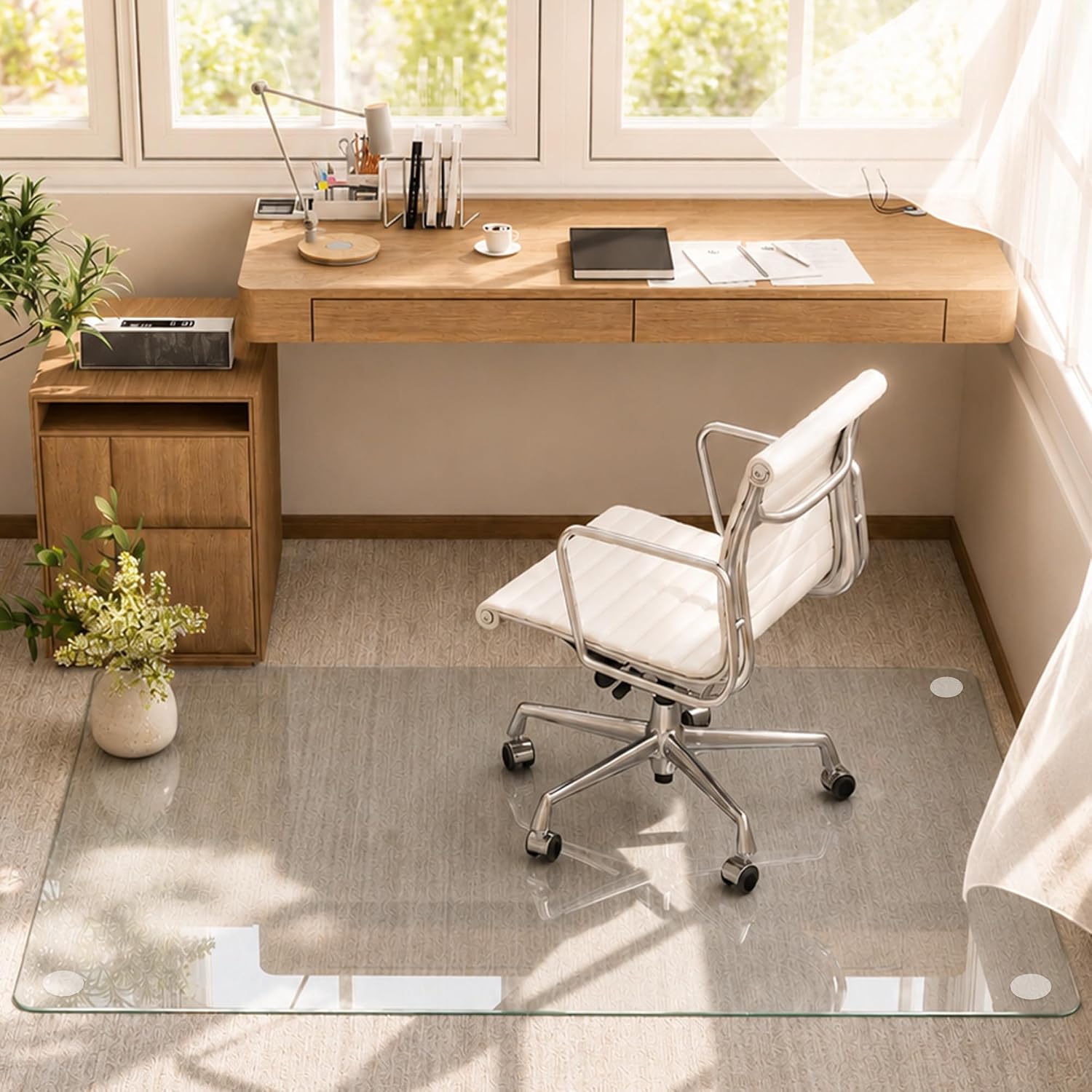 30" x 48" Tempered Glass -Glass Chair Mat, Heavy Duty Hard Floor Mat with Round Corner and Polished Edge, Office Chair Mat for Carpet Office Home Hardwood Floor Desk