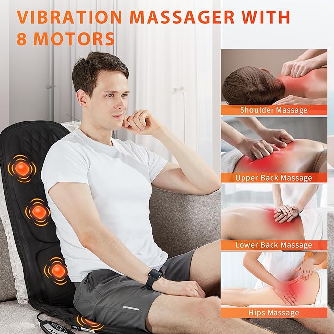 comrelax Back Massager with Heat, Seat Massager with 8 Powerful Vibration Motors - Image 3