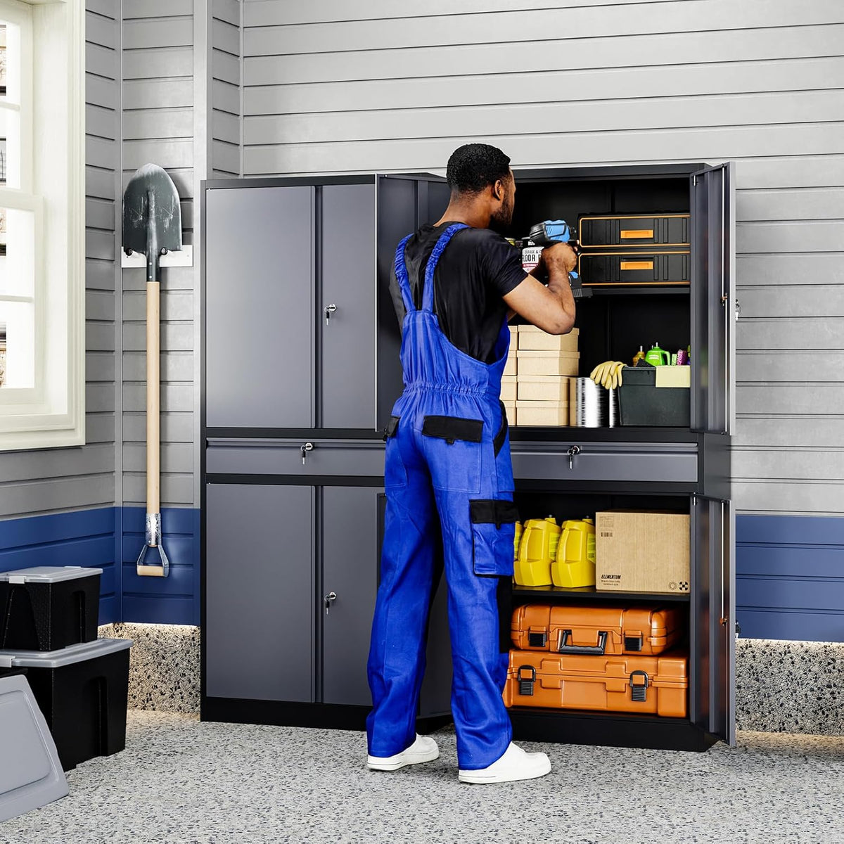 yizosh metal garage storage cabinet with locking doors, main product view