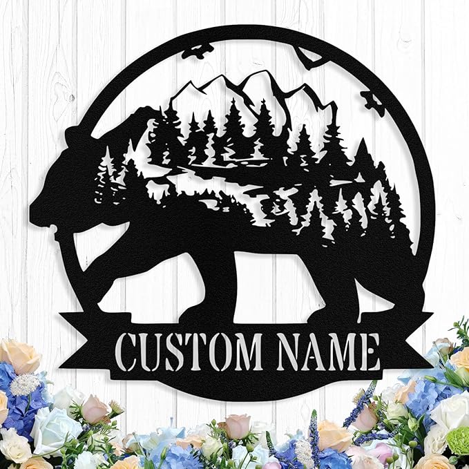 Custom Bear Metal Sign, Custom Bear Metal Wall Art Decor, Personalized Last by logo