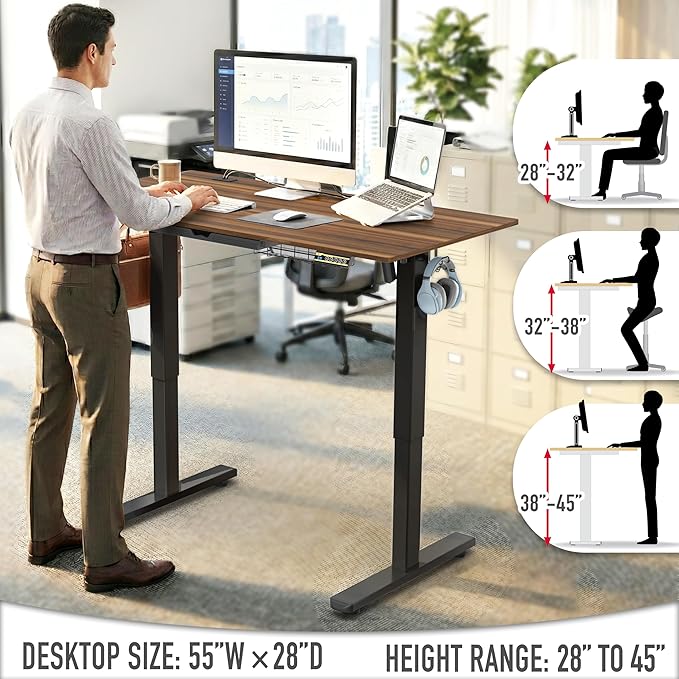SHW 55 x 28 Inches Electric Height Adjustable Standing Desk - Image 6