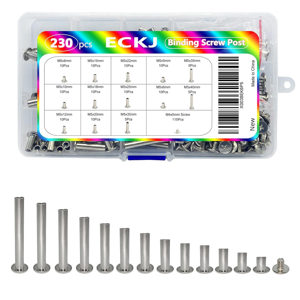 230Pcs(115 Pair) Phillips Chicago Binding Screws Assorted Kit Binding Screw Post Extenders for DIY Leather Decoration Scrapbook Photo Albums M5 x 5/6/8/10/12/15/18/20/22/25/30/35/40mm Silver