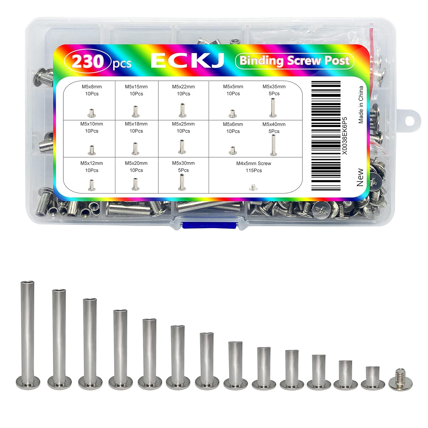230Pcs(115 Pair) Phillips Chicago Binding Screws Assorted Kit Binding Screw Post Extenders for DIY Leather Decoration Scrapbook Photo Albums M5 x 5/6/8/10/12/15/18/20/22/25/30/35/40mm Silver