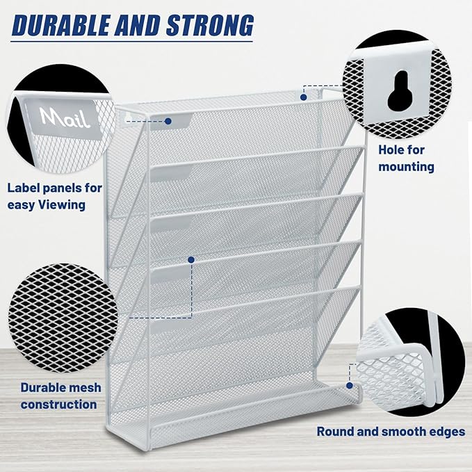 EASEPRES Desk File Organizer Mesh 6-Tier, Hanging Wall Mount Document - Image 4