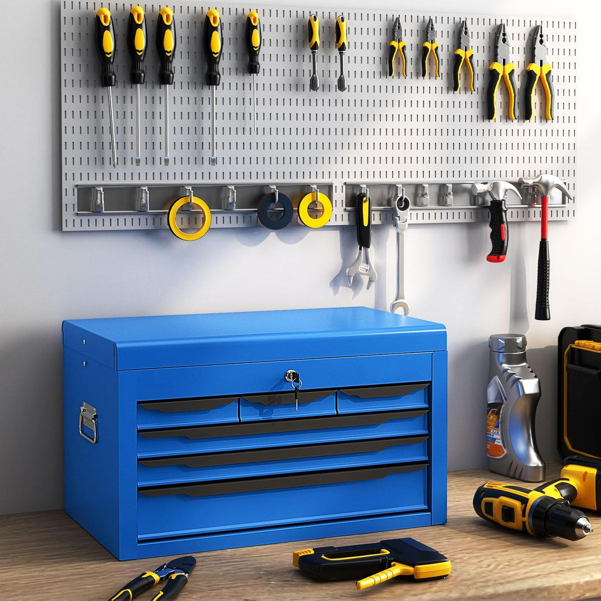Tool Box, 6-Drawer Steel Tool Chest with Top Storage Automatic Lock & EVA...