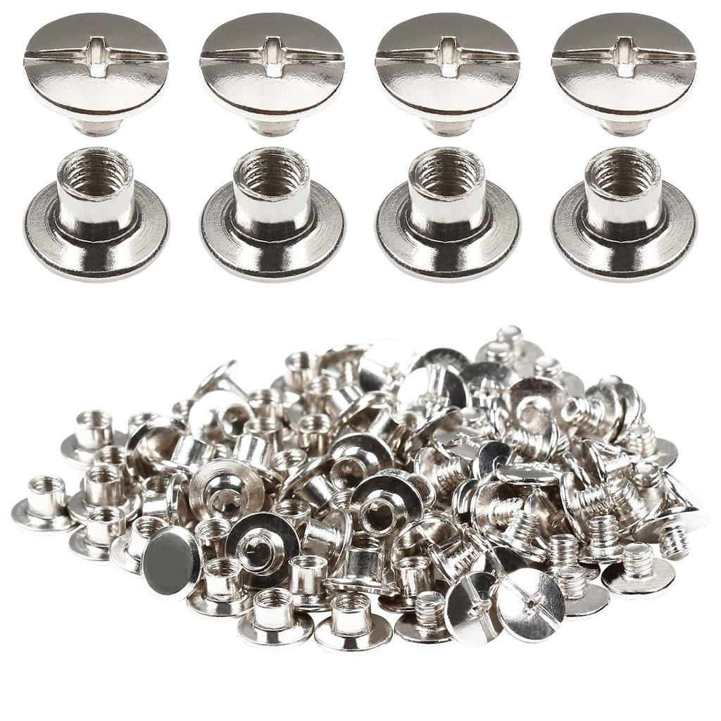 50 Sets M5 x 4mm Chicago Screws Silver, Fits 5mm (3/16") Hole | Carbon Steel Cross Head Binding Screws Rivets, for Leather Craft, Book Binding, Photo Albums, Bags, Boots and DIY Decoration