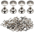 50 Sets M5 x 4mm Chicago Screws Silver, Fits 5mm (3/16") Hole | Carbon Steel Cross Head Binding Screws Rivets, for Leather Craft, Book Binding, Photo Albums, Bags, Boots and DIY Decoration