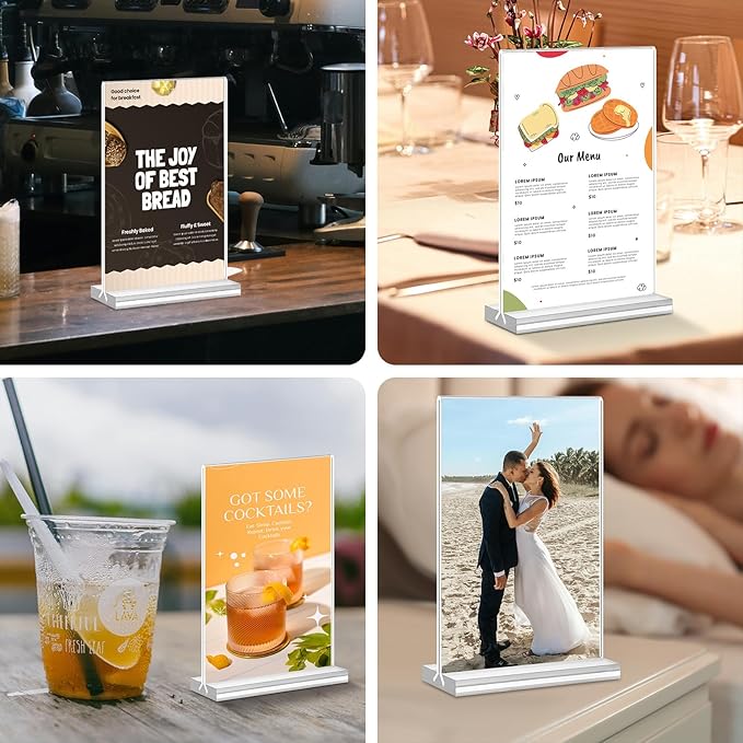Acrylic Sign Holder 4x6, 15 Pack Clear Double Sided Menu Vertical Display Stand - Image 7