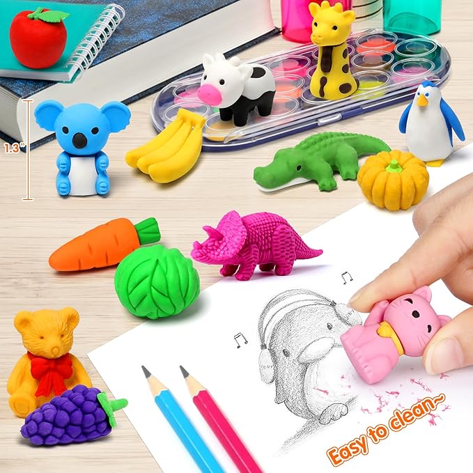 Arscniek 40 Pack 3D Puzzle Animal & Food Erasers - Image 4