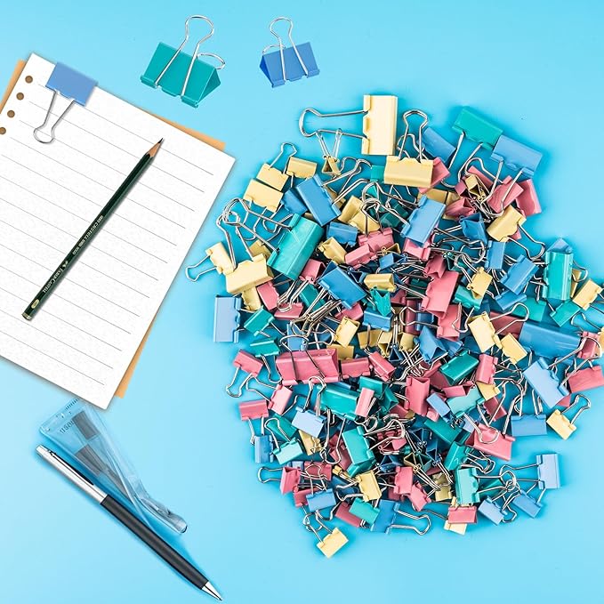 200 Count Colored Binder Clips Assorted Sizes, 4 Sizes Large, Metal Paper Clamps - Image 5