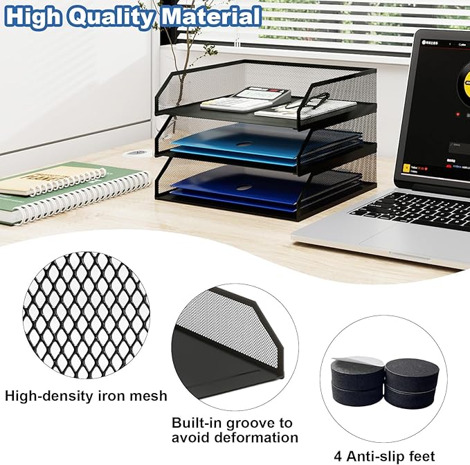 Natwind 3-Tier Stackable Paper Tray, Metal Mesh Desktop Organizer, A4 Paper - Image 4