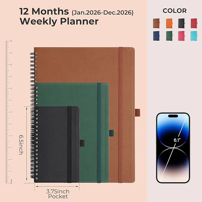 IN-LUXPRO Planner 2026 Daily Weekly and Monthly, 6.5"x3.75", 12 Months Spiral - Image 2