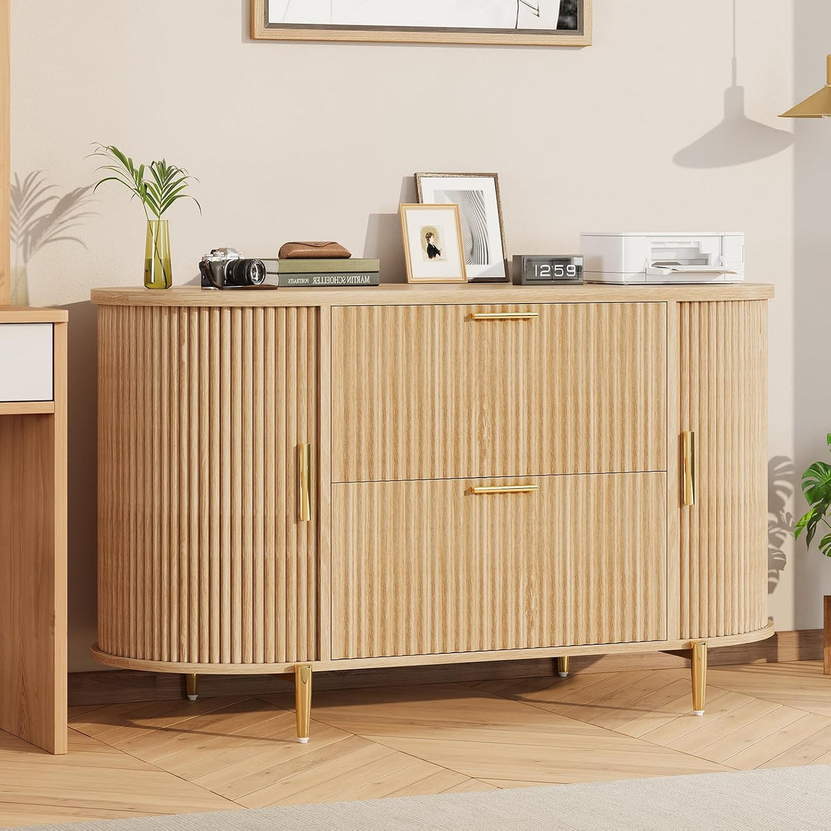 sedeta fluted 2 drawer file cabinet with 2, front angle view